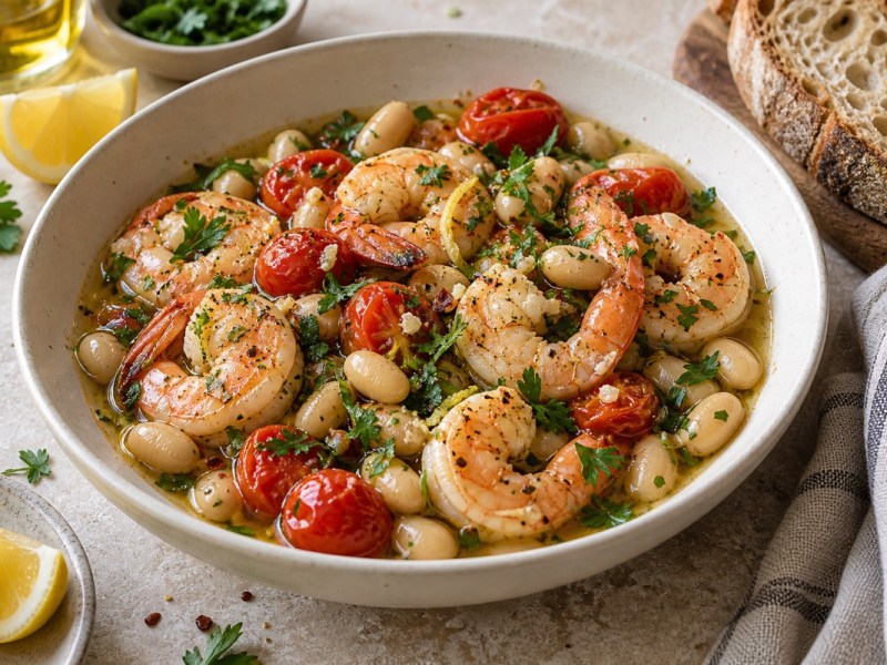 Lemon-Garlic Shrimp With White Beans